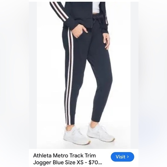 Athleta medium, zipper pockets, white stripes black joggers $75 - Picture 1 of 7